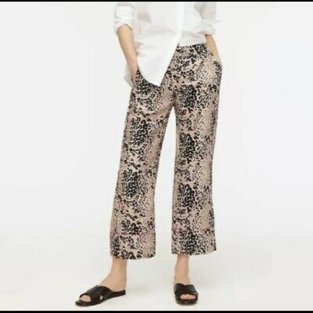JCREW Size 0 High-Rise Linen Blend Peyton Pants In Leopard Print